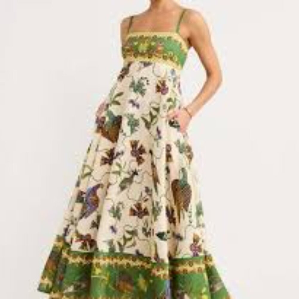 Caroline Constas floral paisley birdie Alemais linen sun midi dress size S